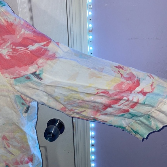 Pastel tie dye button up linen mid sleeve JM - Picture 4 of 6